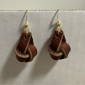 Brown Leather Knot Earrings